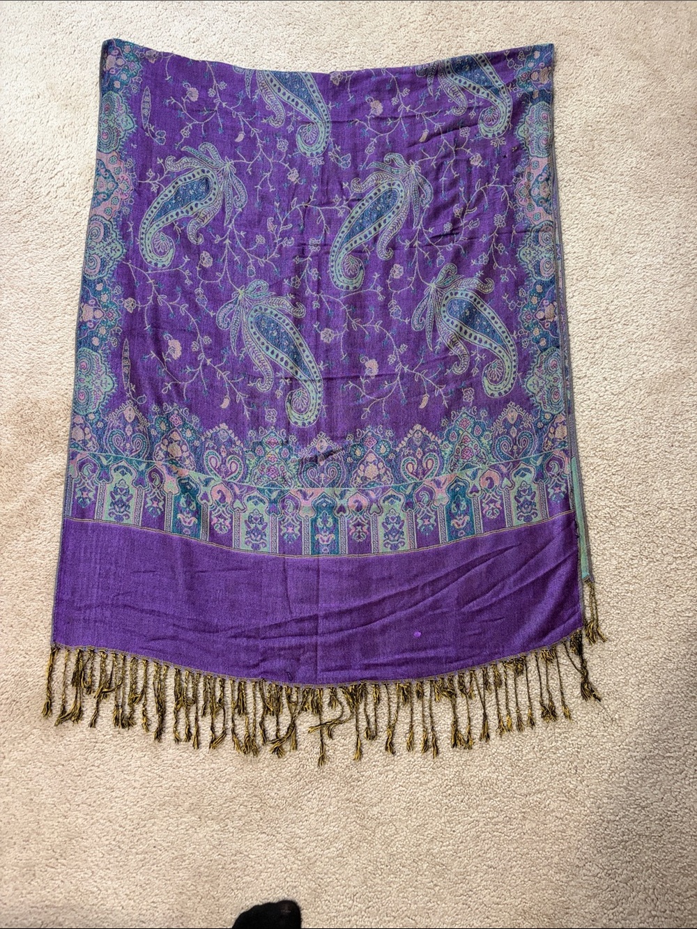 pashmina Purple and Teal Woven Scarf/shawl